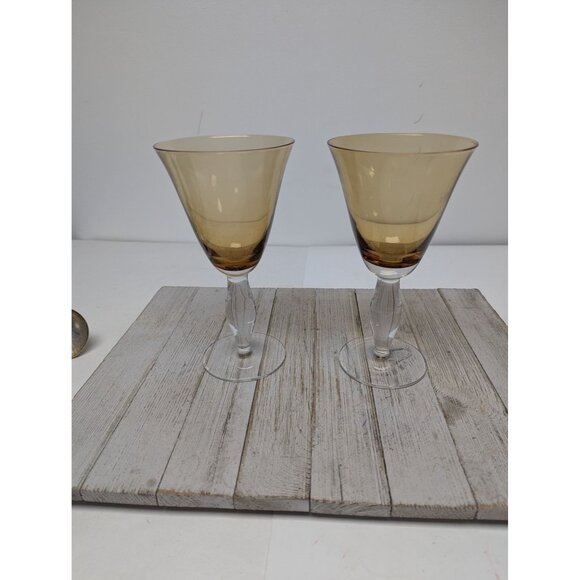 Southern Living Arlington Amber Handblown Crystal Wine Glasses Goblets Set of 2 - Picture 11 of 11